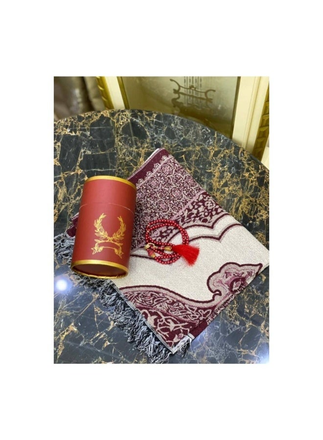 سجادة صلاة ومسبحة مع علبة هدايا أسطوانية أنيقة - مجموعة هدايا إسلامية - Image 4